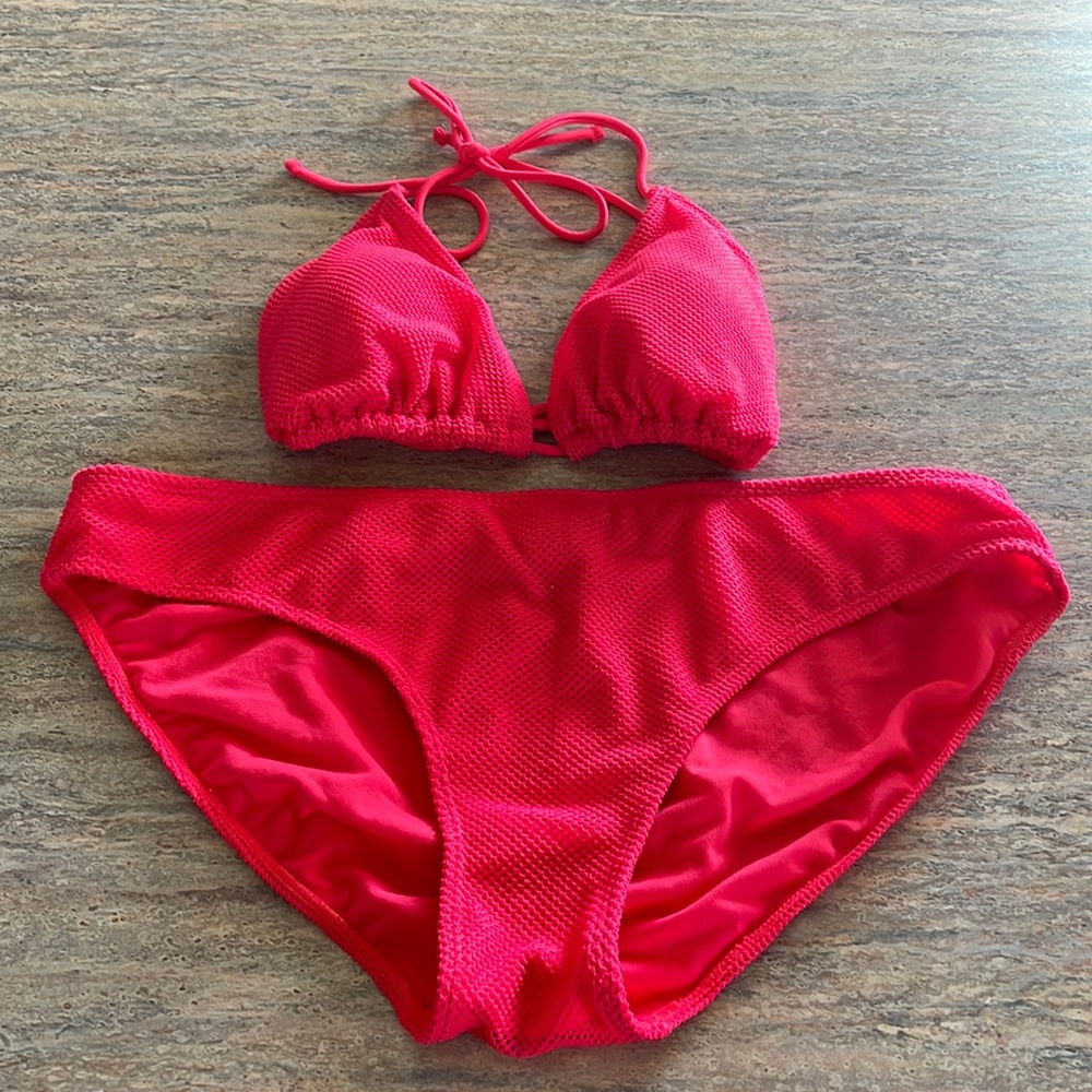 NWOT No Boundaries Hot Pink Mesh Bikini ~ XL
